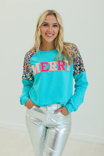 Turquoise Sequence Sleeve Sweater