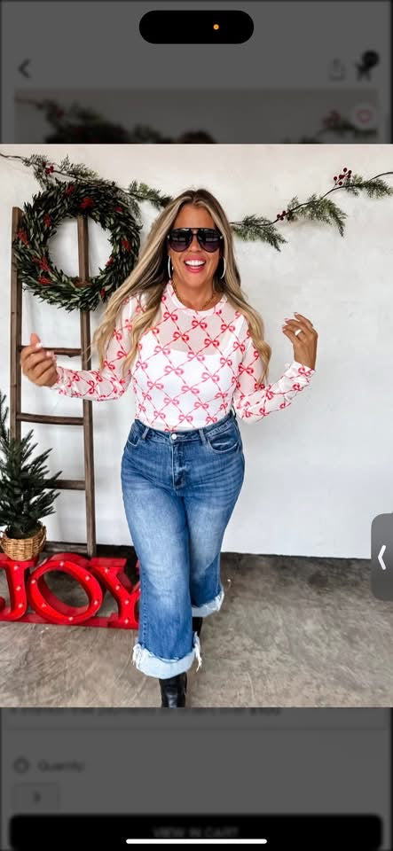 Blakeley Red Ribbon Sheer Top