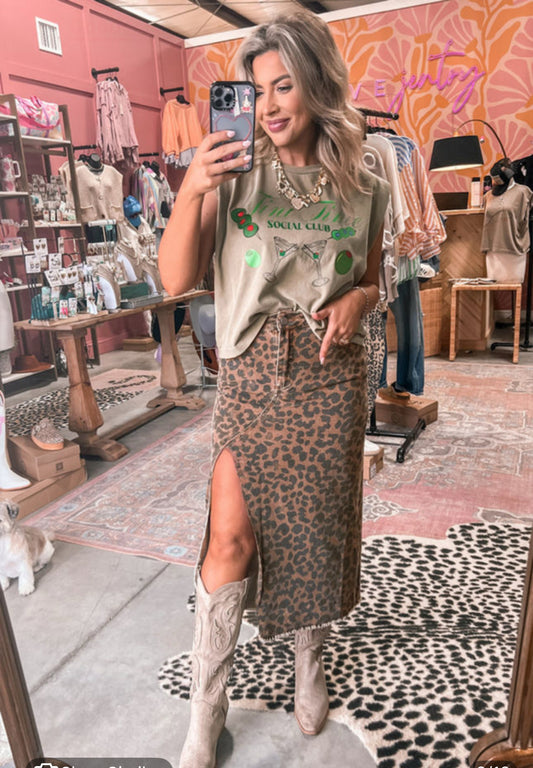 Cheetah Denim Skirt