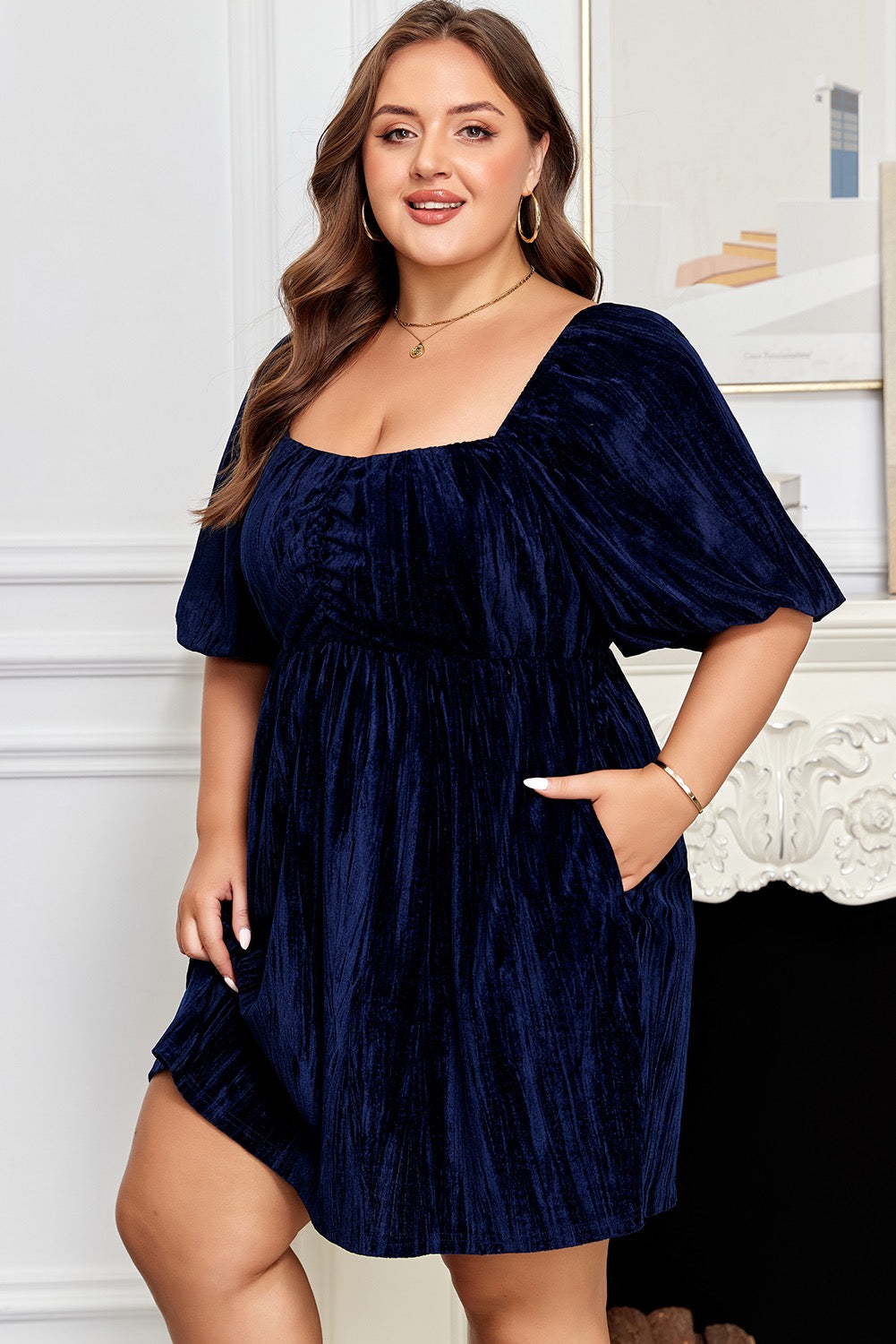 Blue Christmas Curvy Velvet Dress