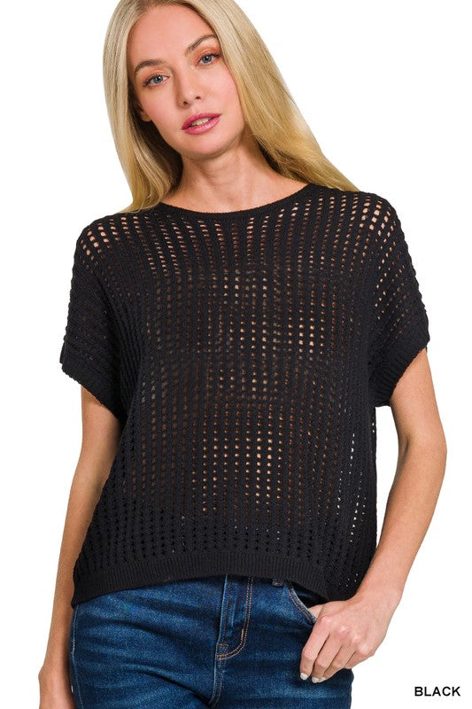 Zenana Crochet Knit Sweater