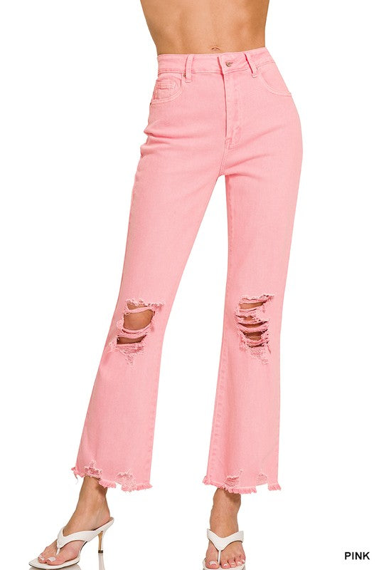 Zenana High Waist Distressed Pant