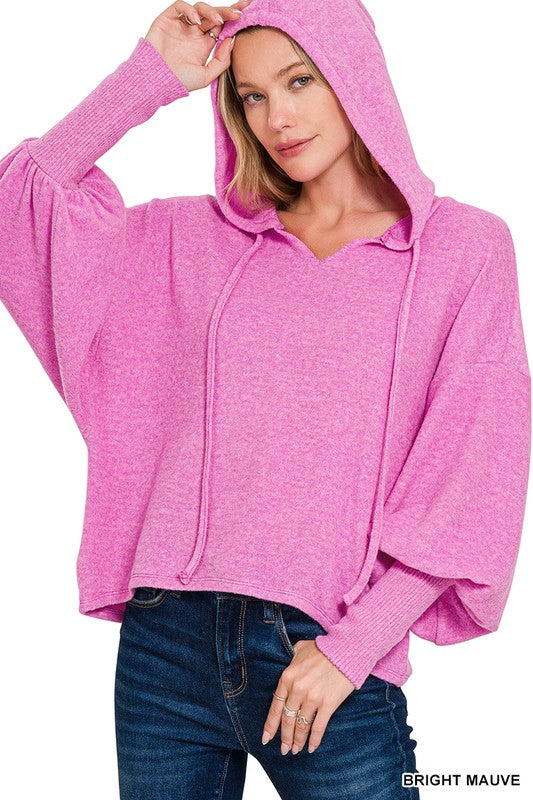Zenana Crop Balloon Sleeve Hoodie