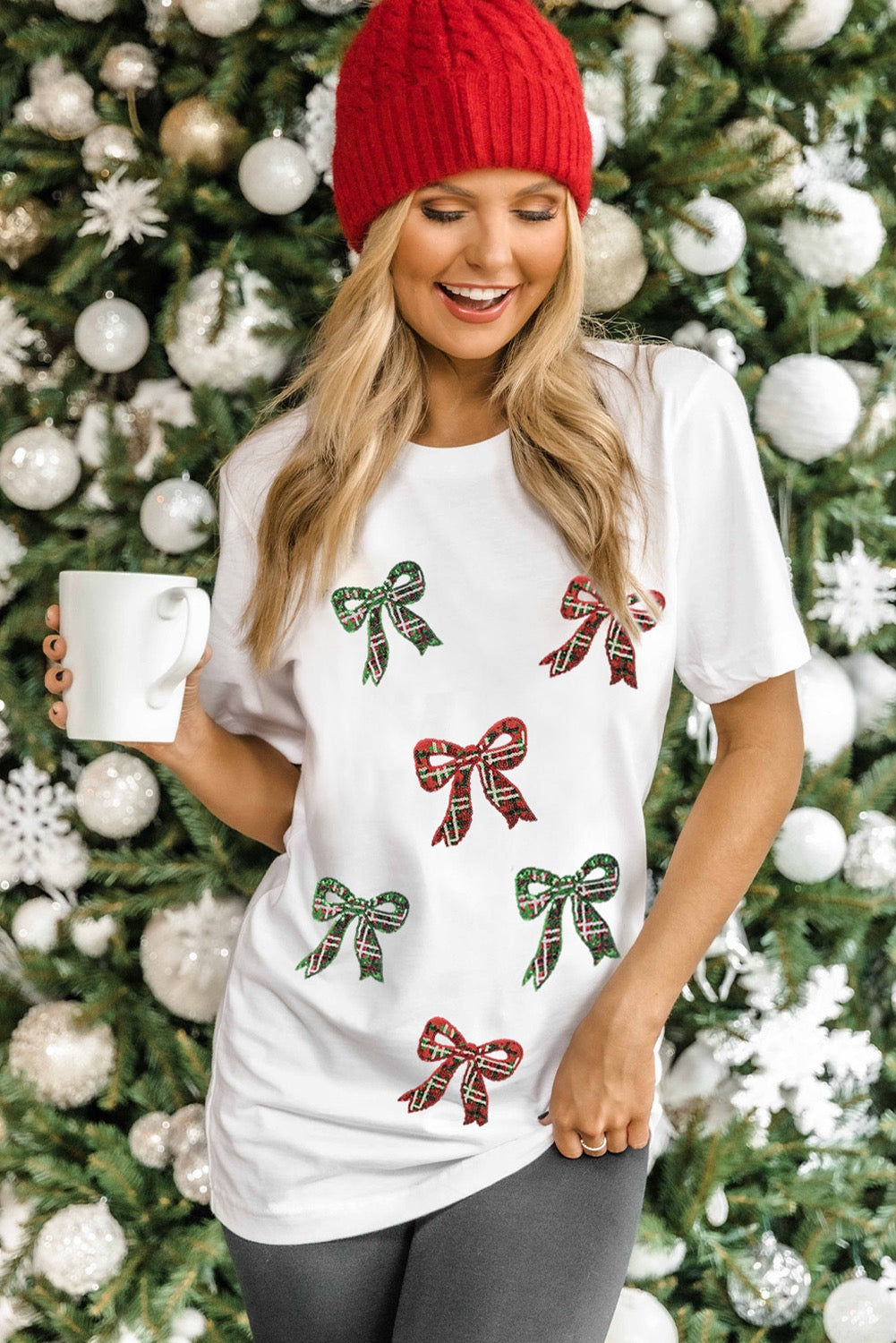 Festive Christmas Sequin Bow Tee