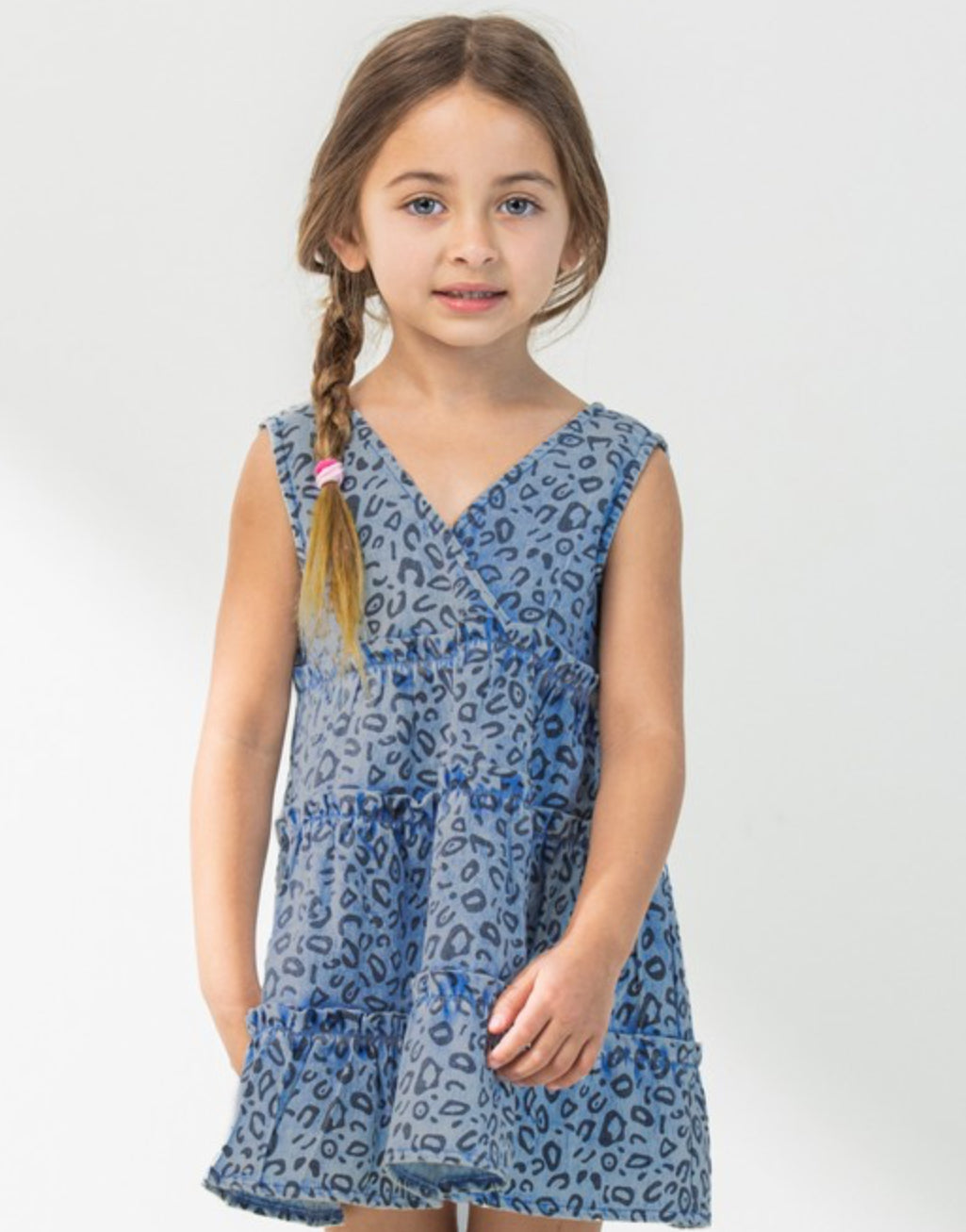 Girls Denim Leopard Dress