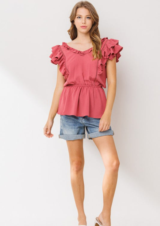 Ruffle Sleeveless Woven Top