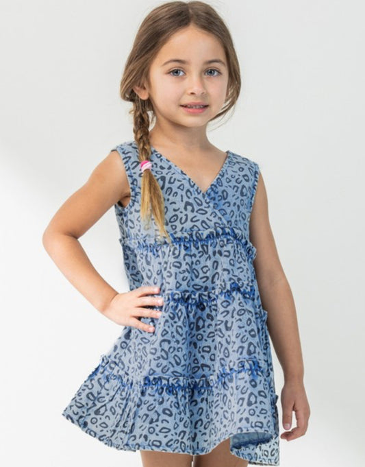 Girls Denim Leopard Dress