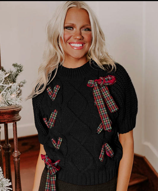 Plaid Christmas with a Bow sweater