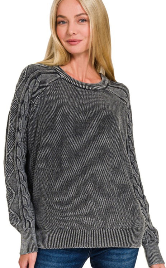 Zenana Cable Sleeve Sweater