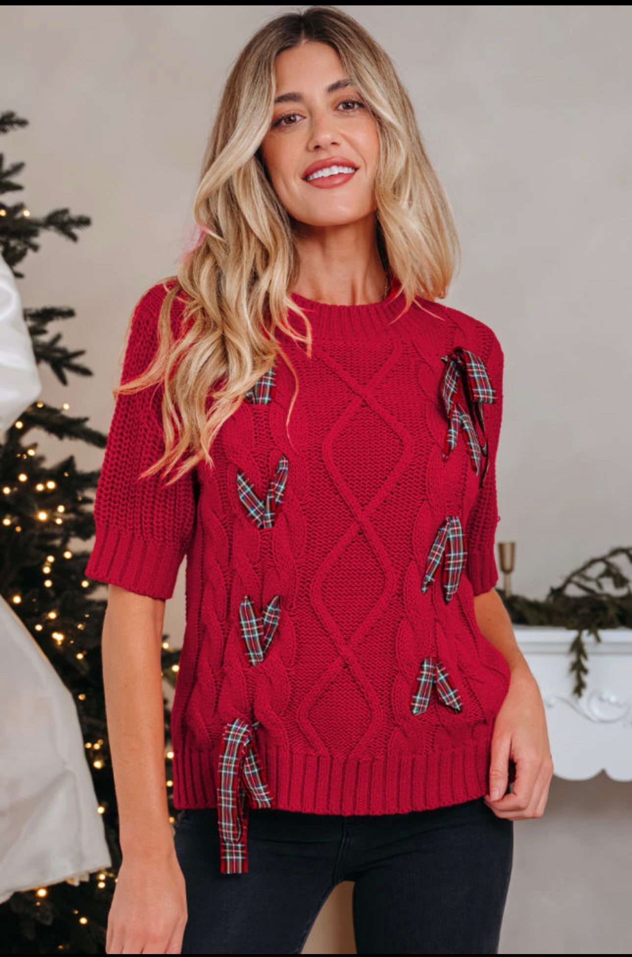 Plaid Christmas with a Bow sweater