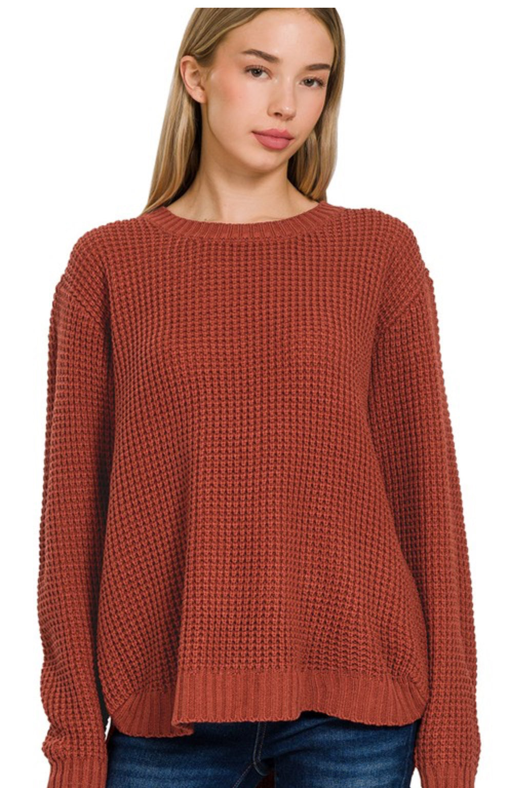 Zenana Waffle Knit Sweater