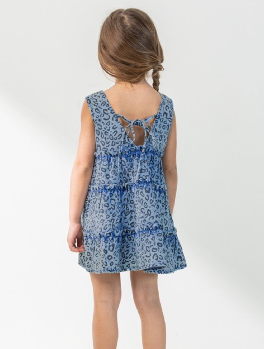 Girls Denim Leopard Dress