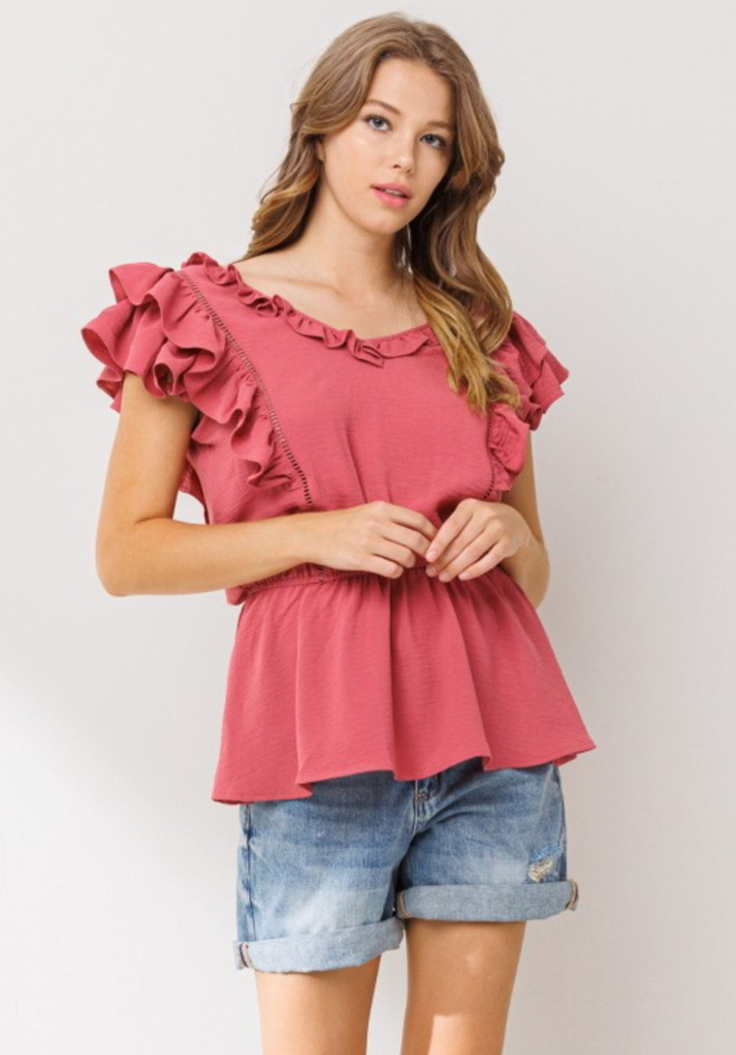 Ruffle Sleeveless Woven Top