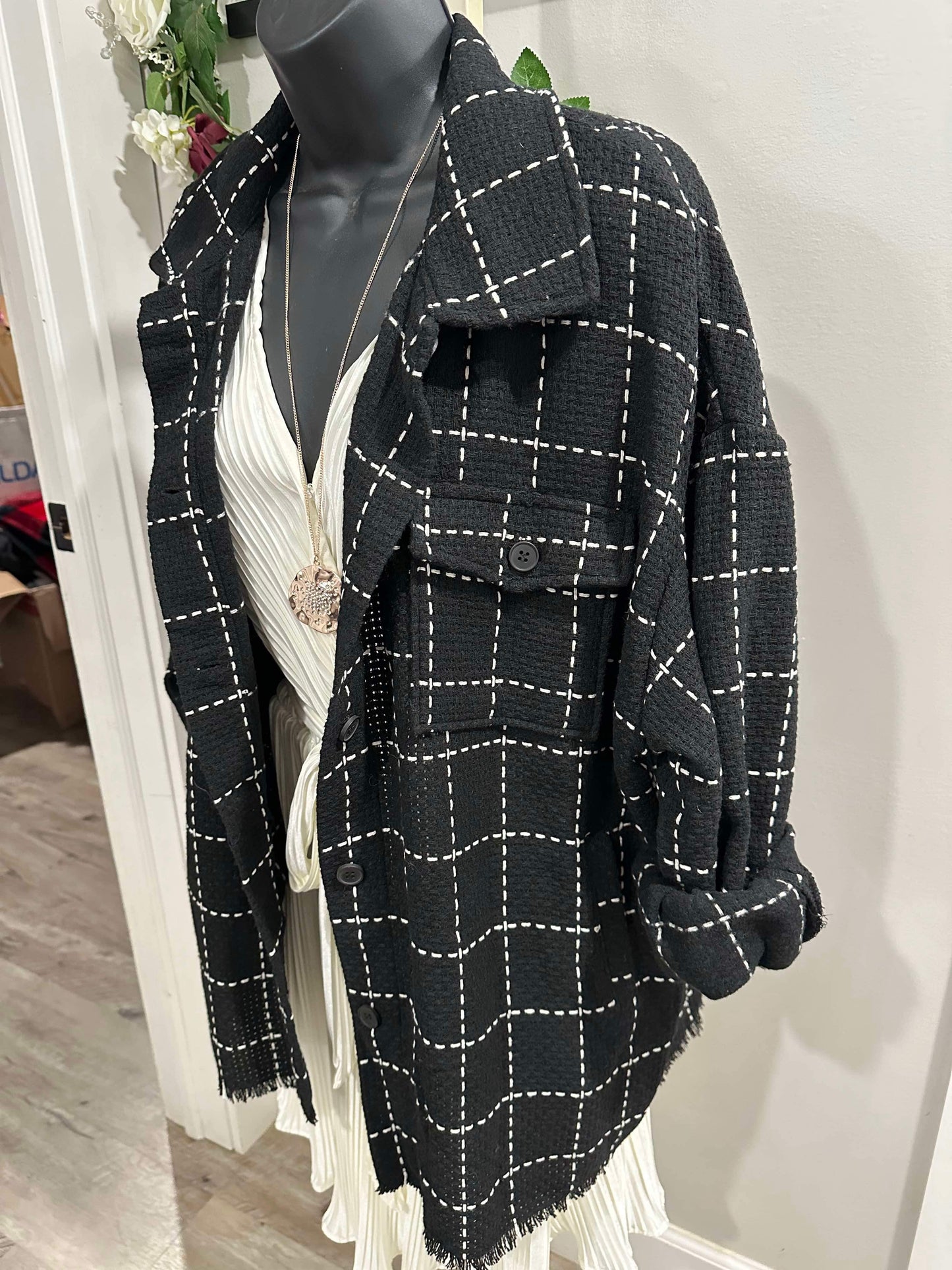 Black Plaid Tweed Jacket