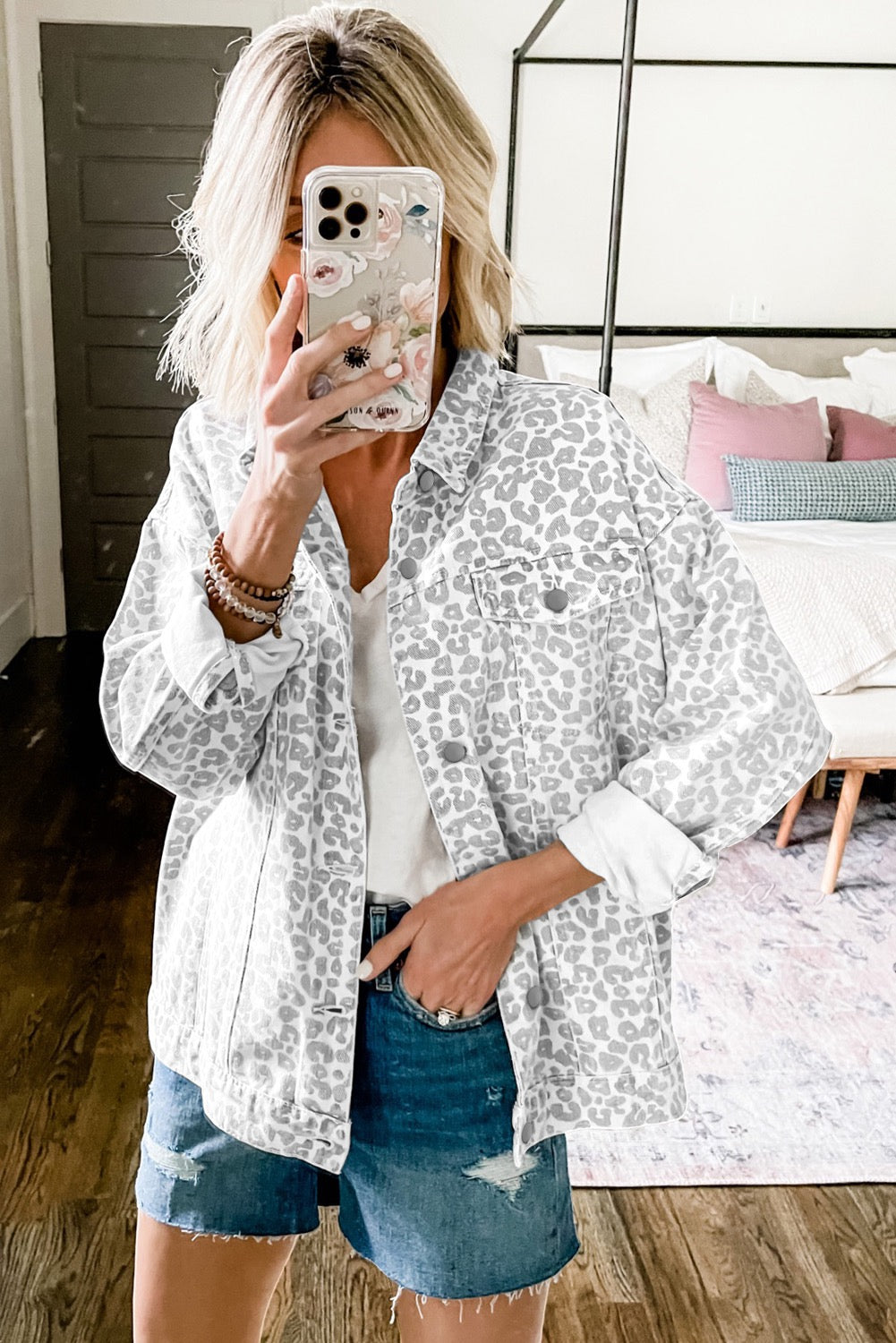 White Leopard Jean Jacket