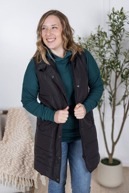 Michelle Mae Harlow Long Vest in classic black
