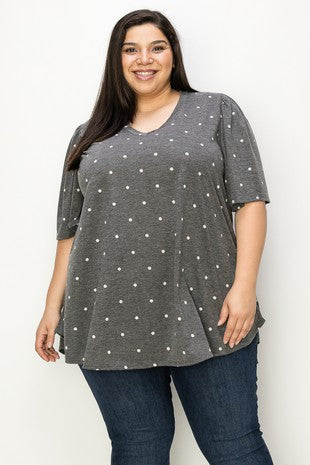 Plus V Neck Polkadot Tunic Top