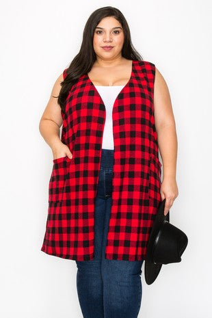 Plus Check Print Plaid Vest