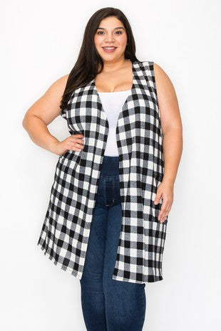 Plus Check Print Plaid Vest