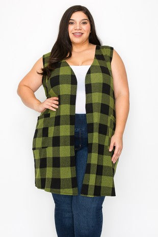 Plus Check Print Plaid Vest