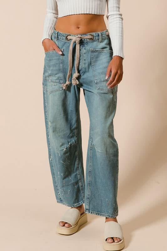 BiBi Rope Belt Paint Splatter Jean