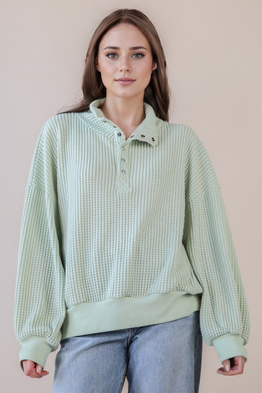 Waffle Knit Balloon Sleeve Top