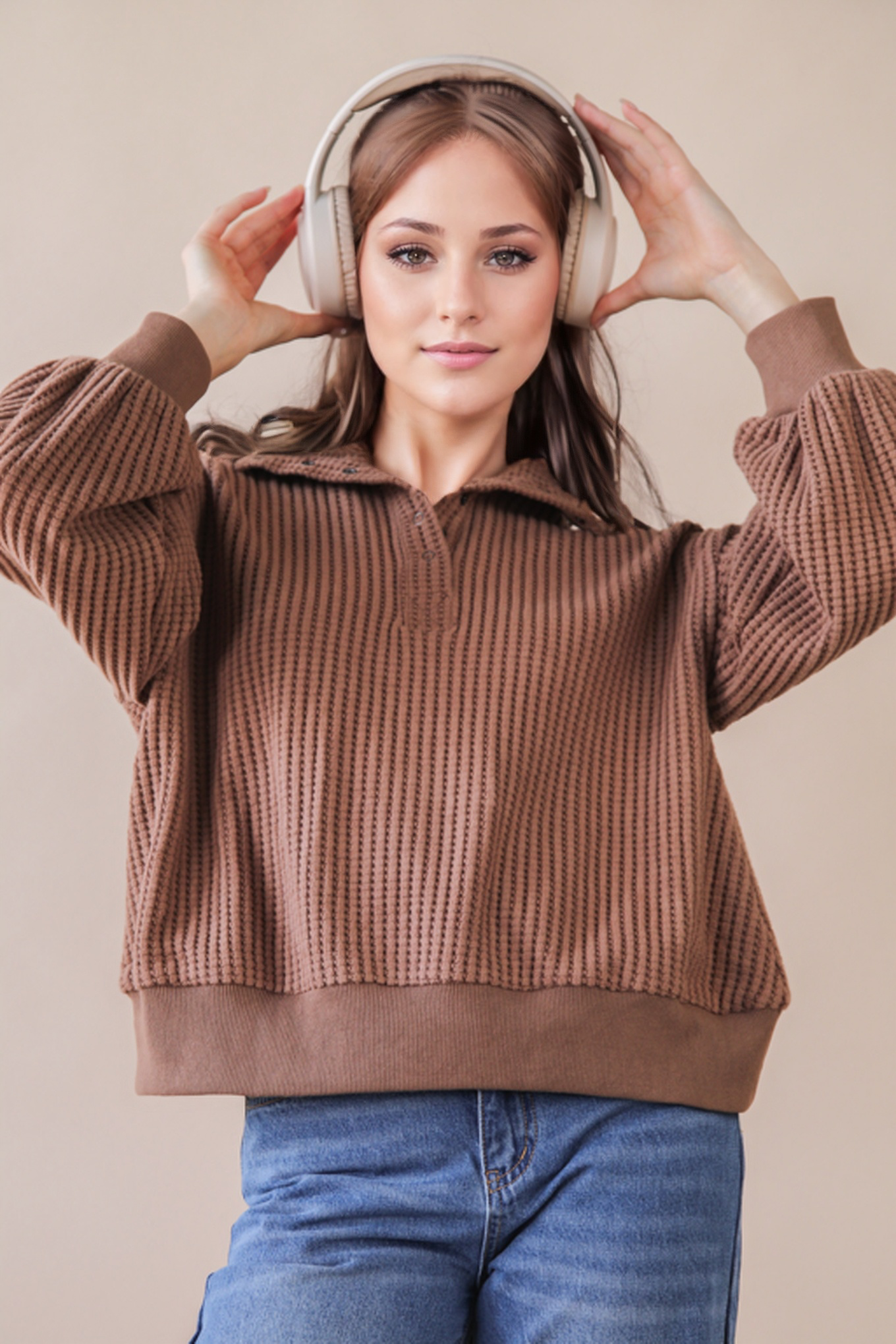 Waffle Knit Balloon Sleeve Top