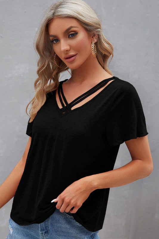 V neck Crisscross Basic Tee