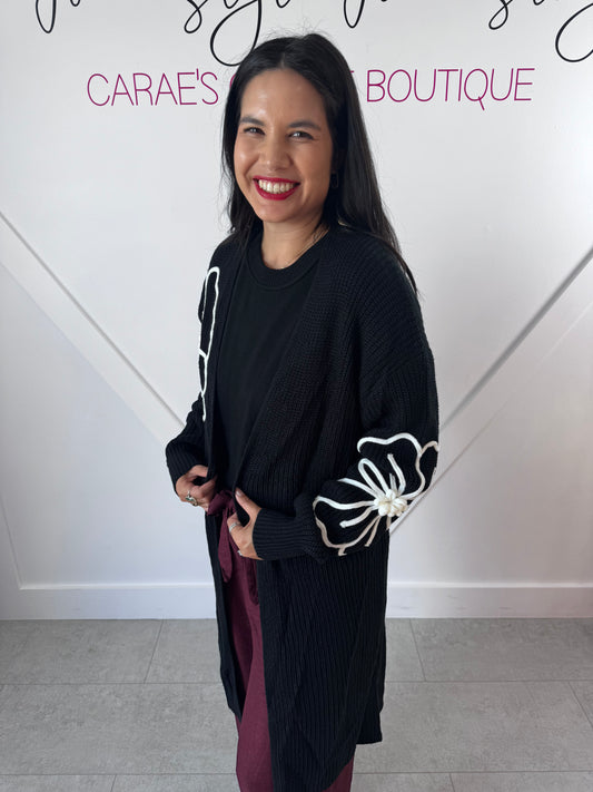 Flower Stitch Full Length Cardigan