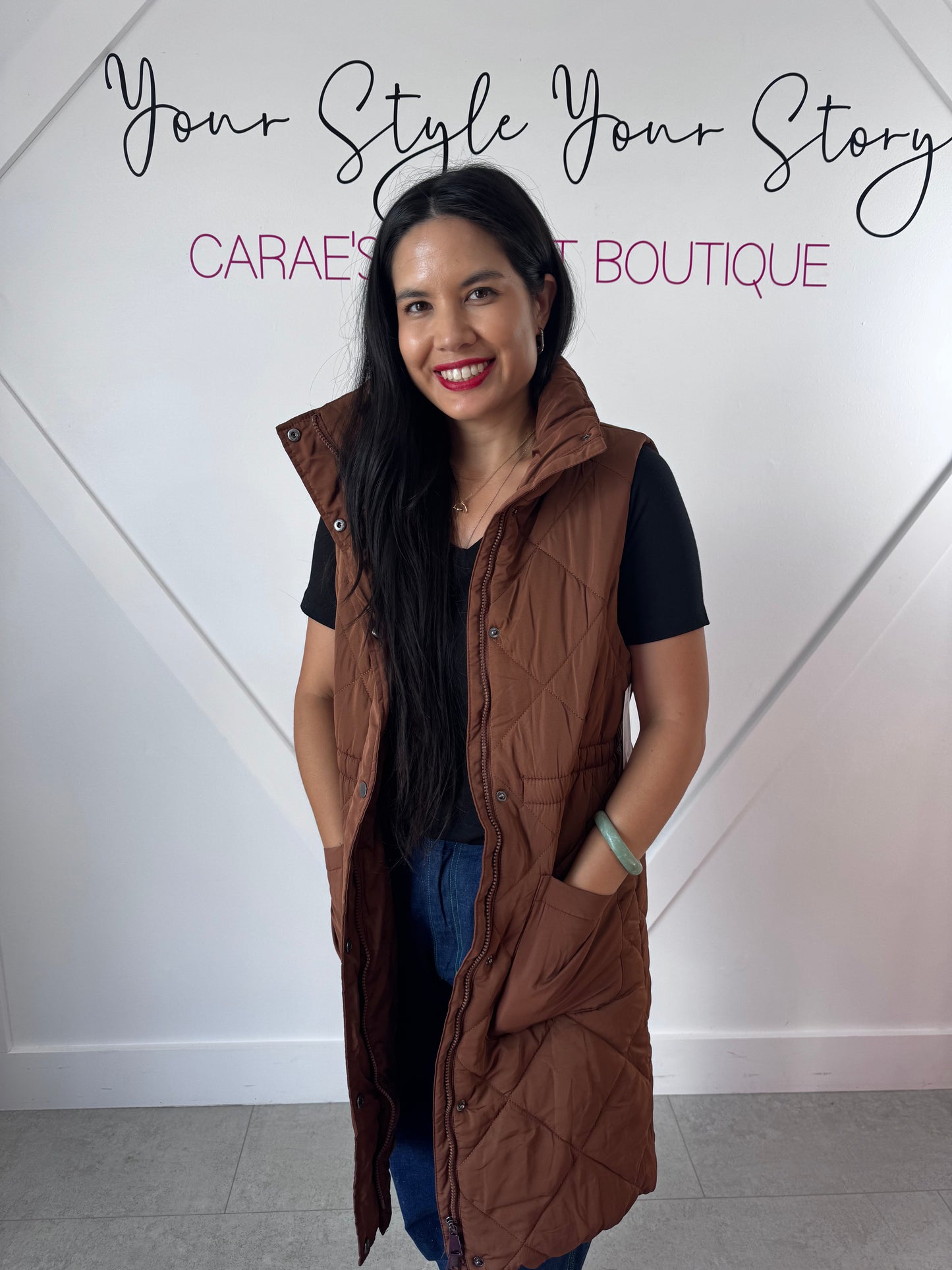 Cinched Waist Long Puffer Vest