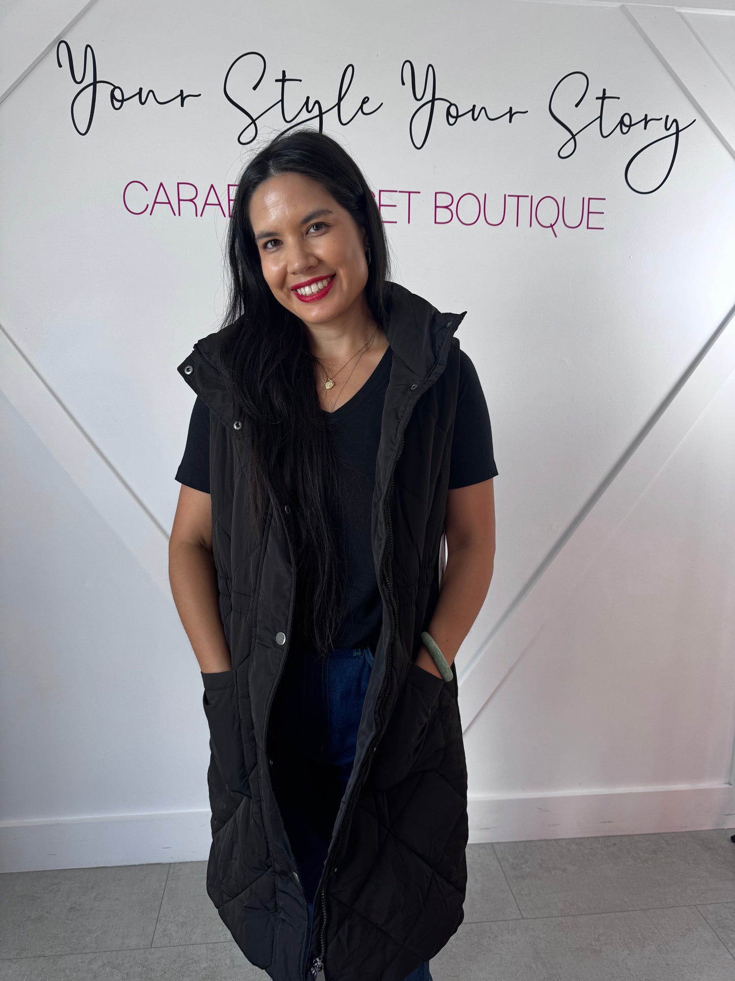 Cinched Waist Long Puffer Vest