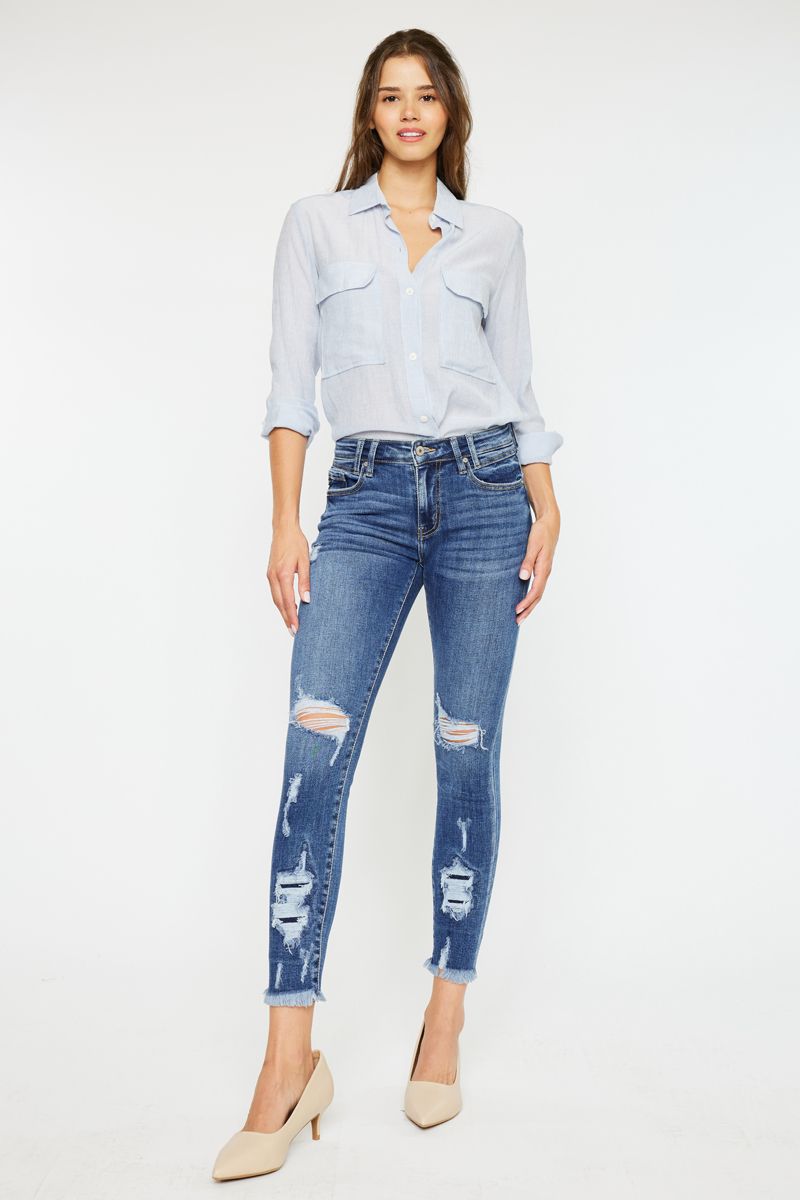 KanCan Mid Rise Ripped Ankle Jeans