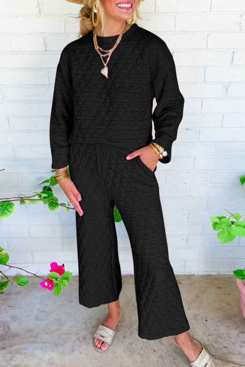 Quilted long sleeve capris set