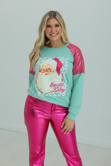 Teal Santa Christmas Sweater