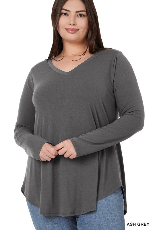 Loose Long Sleeve V Neck Tee