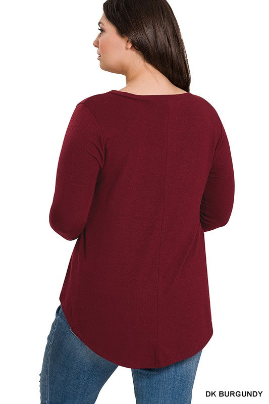 Loose Long Sleeve V Neck Tee