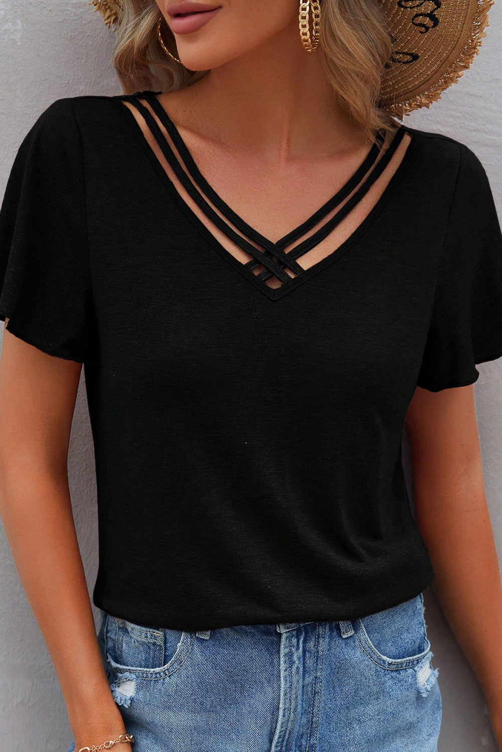 Criss Cross Black Tee