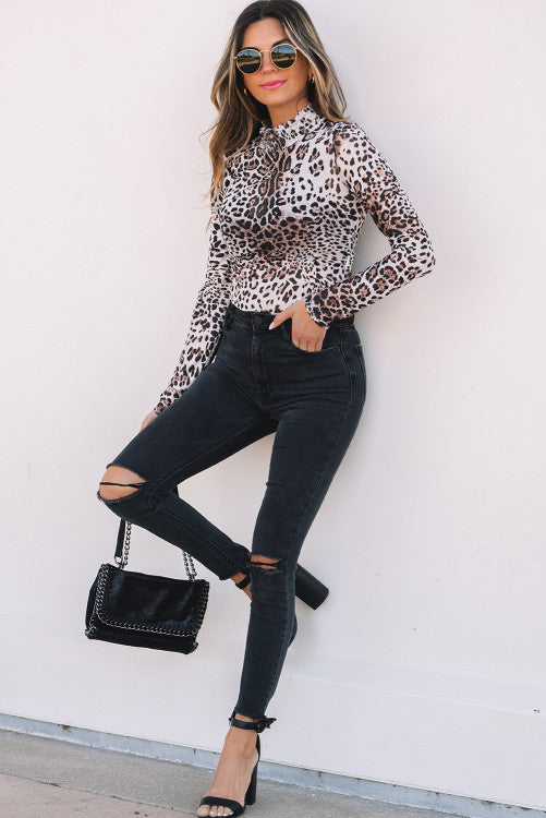 Leopard Bodysuit sheer Top