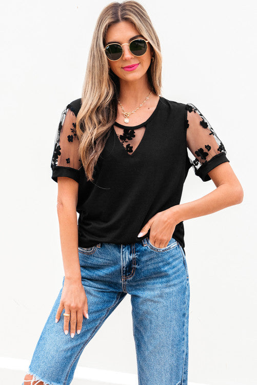Sheer Floral Black Top