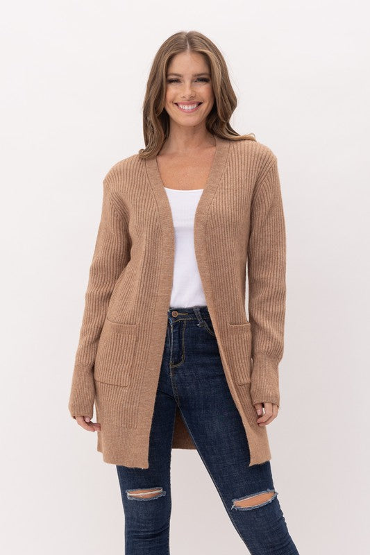 Ribbed chunky camel cardigan