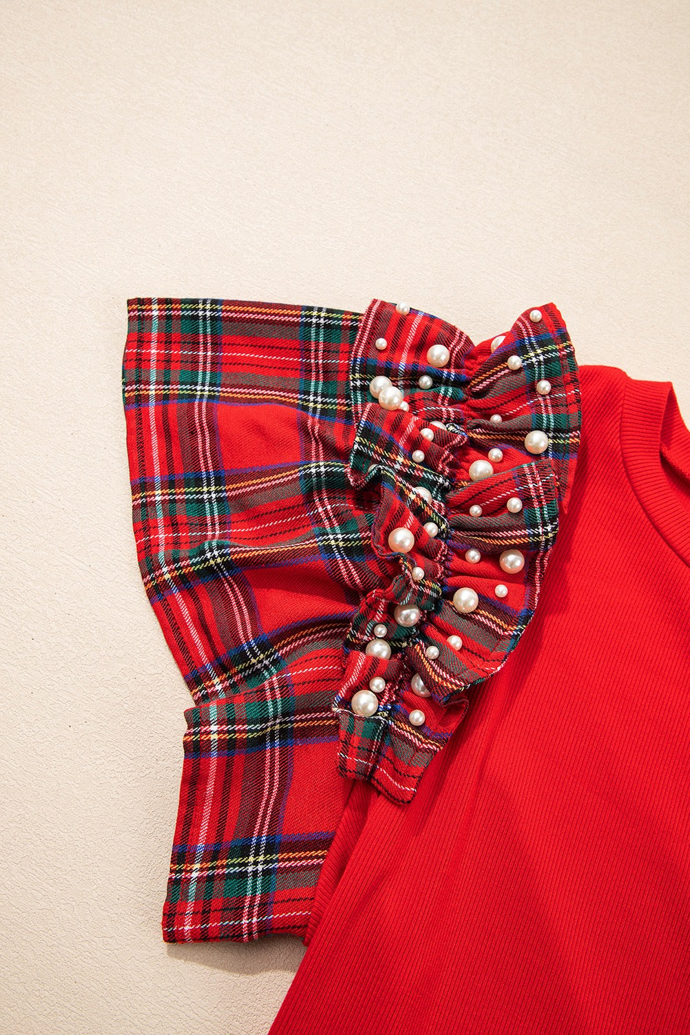 Plaid N Pearls Christmas top
