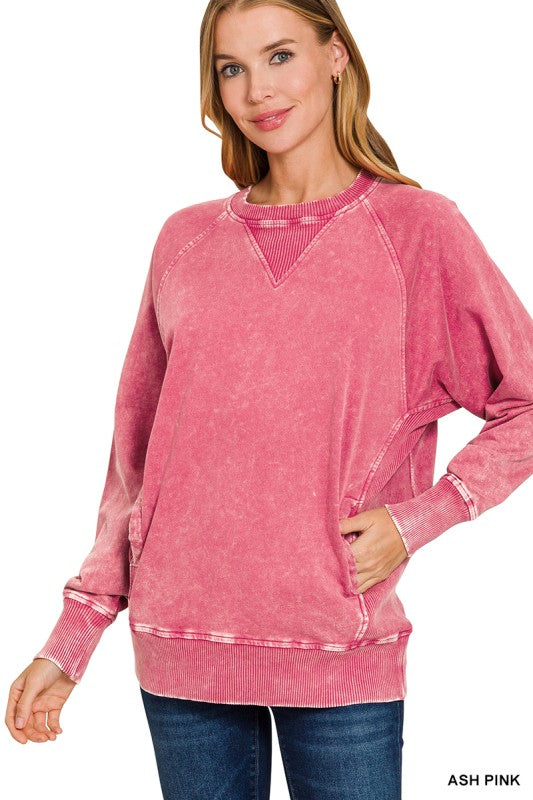 Zenana acid pink wash pullover