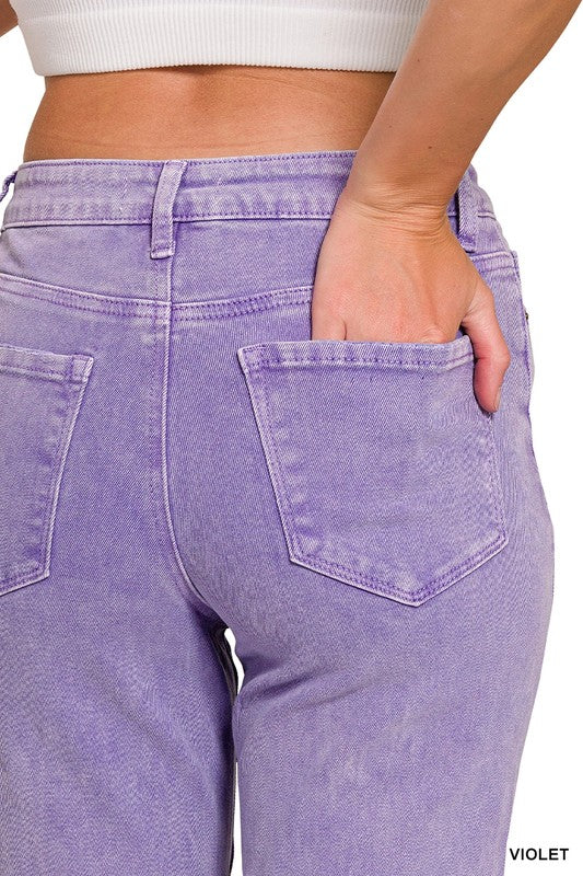 Zenana Acid Cropped Straight Jeans