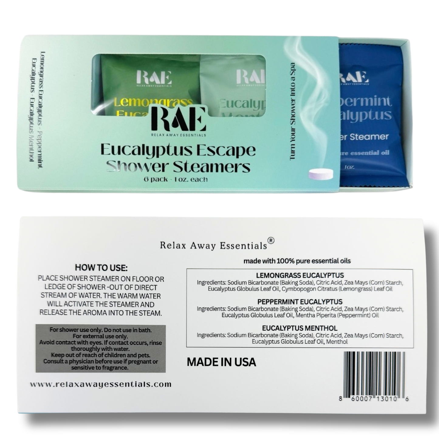 Eucalyptus Escape Shower Steamers 6 Pack - Made in USA - Spa