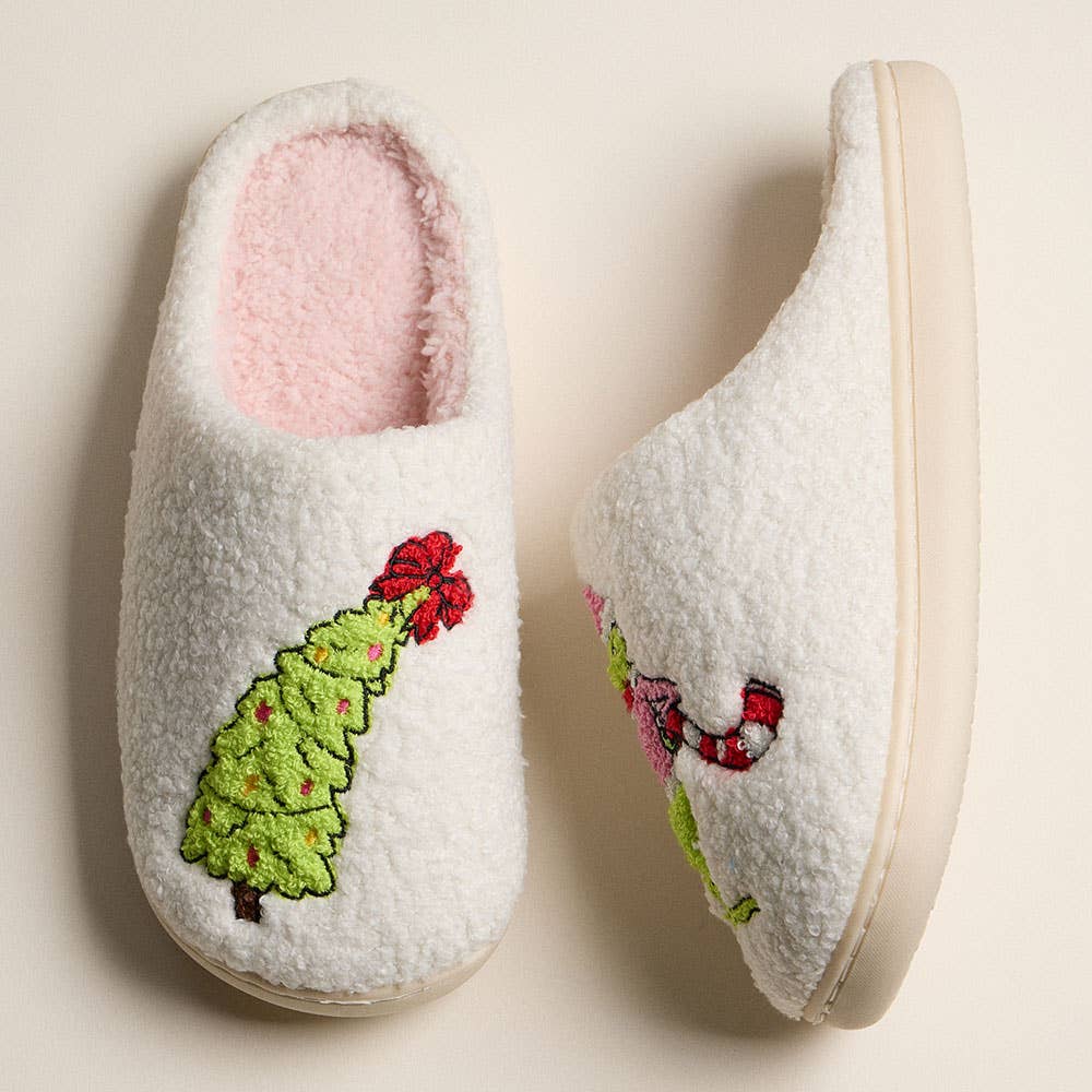 Grinch Christmas Embroidery Slippers