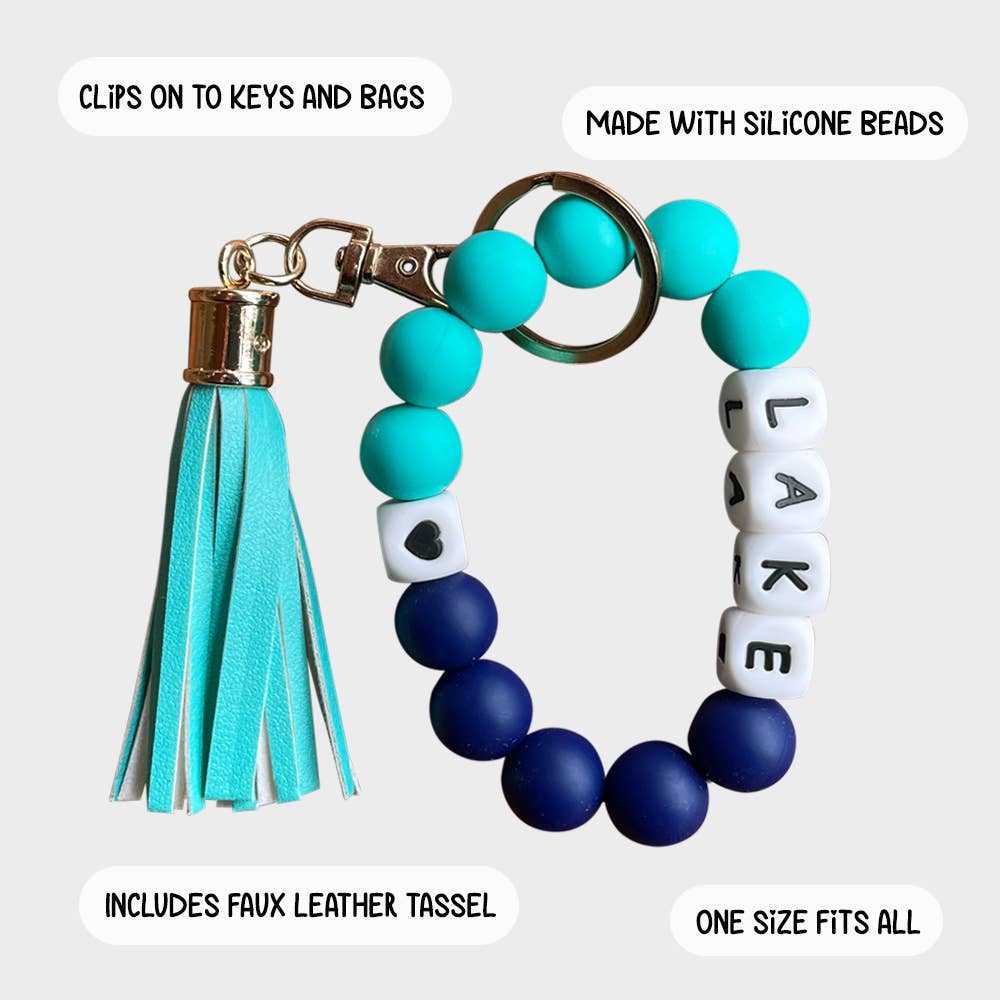 Silicone Beaded Bracelet Keychain - Lake