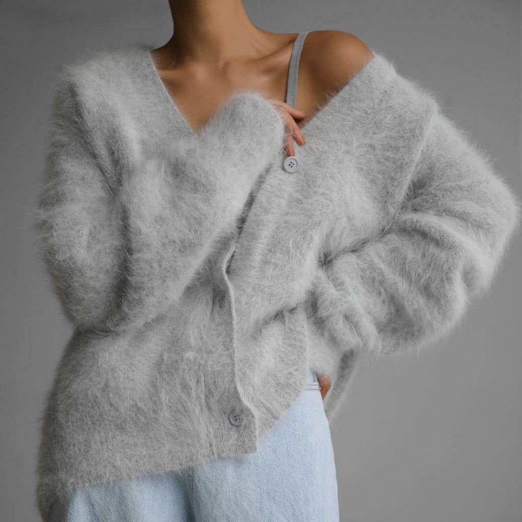 Pink Faux Mink Knit Oversized Cardigan Soft Fluffy Sweater