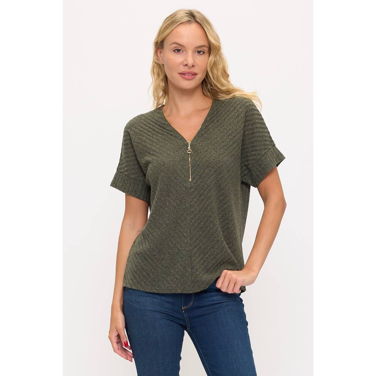 MIRU RIB O-RING PULLY ZIPPER SWEATER DOLMAN
