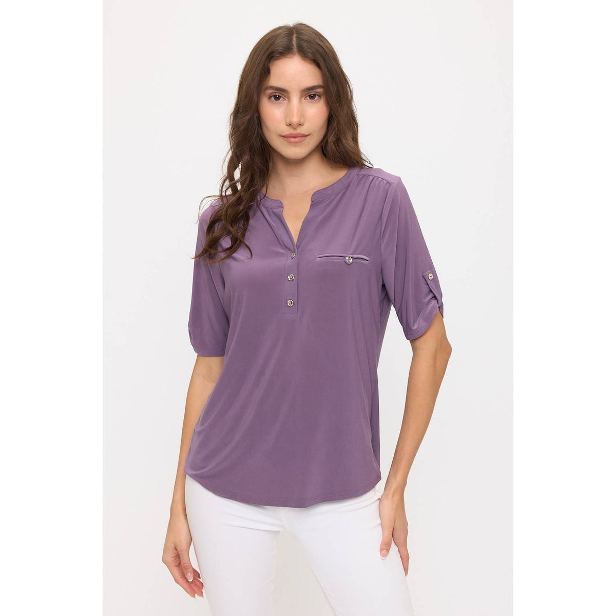 ITY HALF PLACKET FAUX POCKET SHIRT