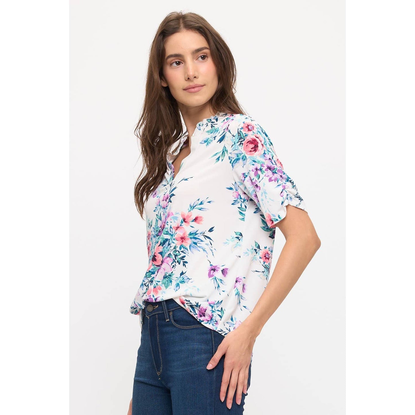 FLORAL RUFFLE WEAR TO WORK TOP